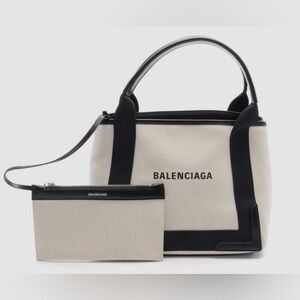 Balenciaga Beige Cotton-Canvas & Black Calfskin Medium Cabas Tote